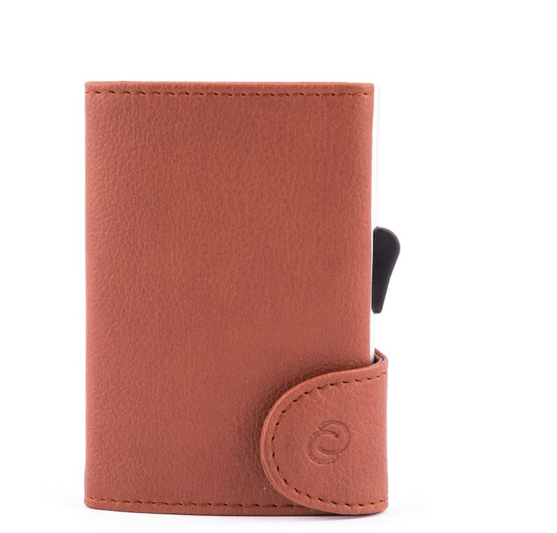 Porte-cartes RFID Similicuir (PU) Brun clair / Boîtier Argent  
