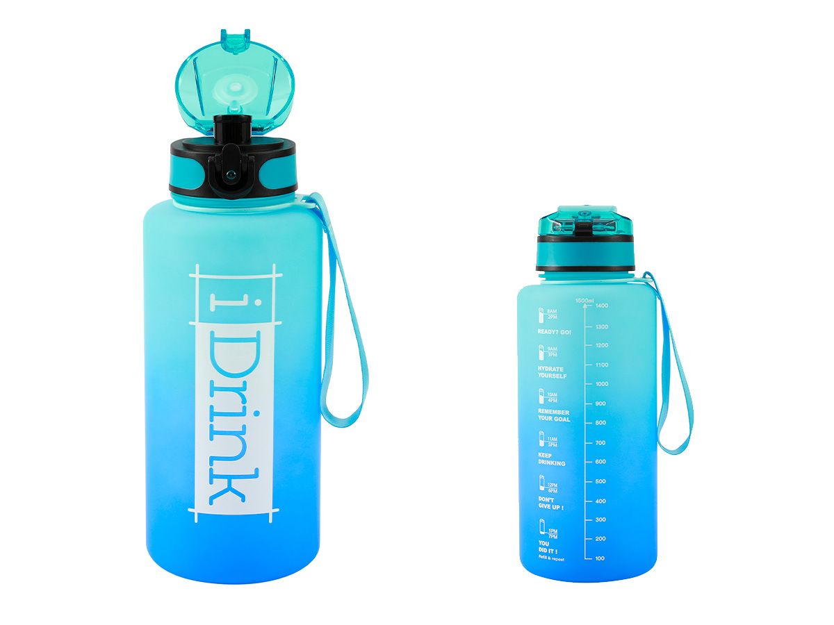 Tritan Motivational Bottle 1500ml Bleu ciel &amp; bleu roi