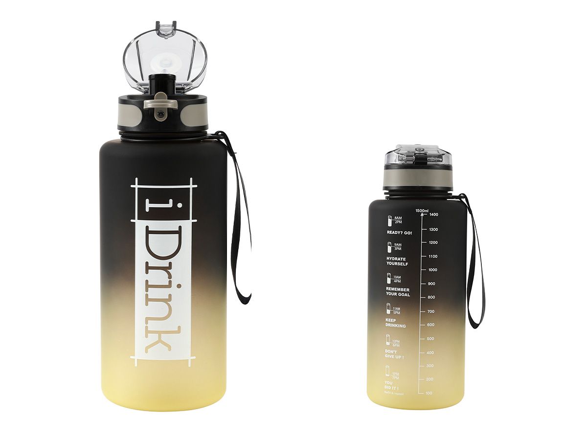 Tritan Motivational Bottle 1500ml noir &amp; jaune