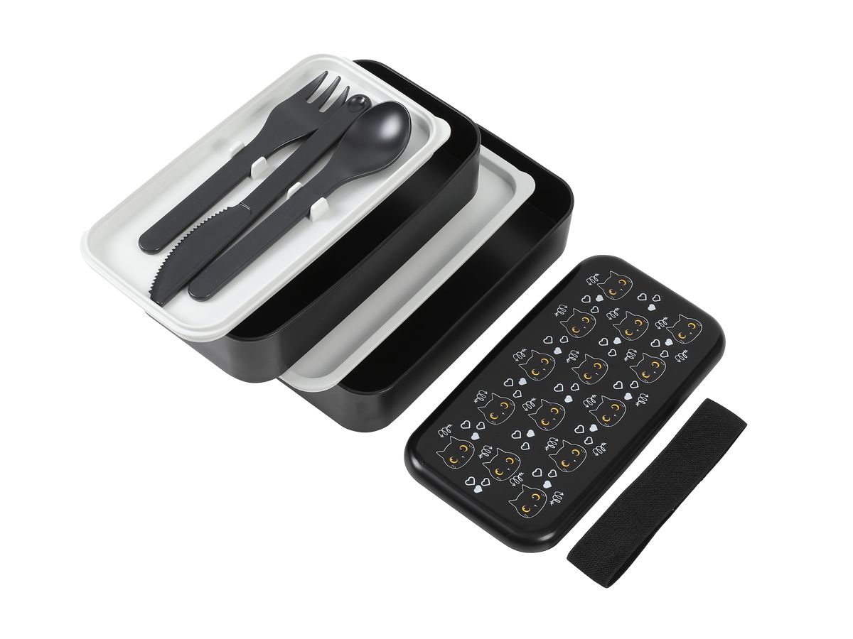 Lunch Box, Set 2 Box & couverts Chats Noir 650 ml