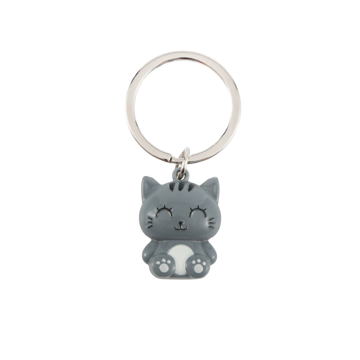 Porte-clés en métal Chat gris 