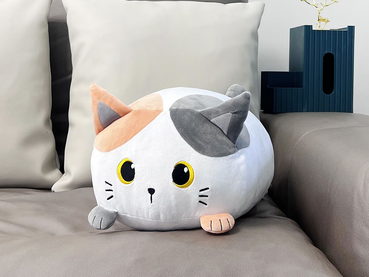 Coussin Chat blanc & orange Medium