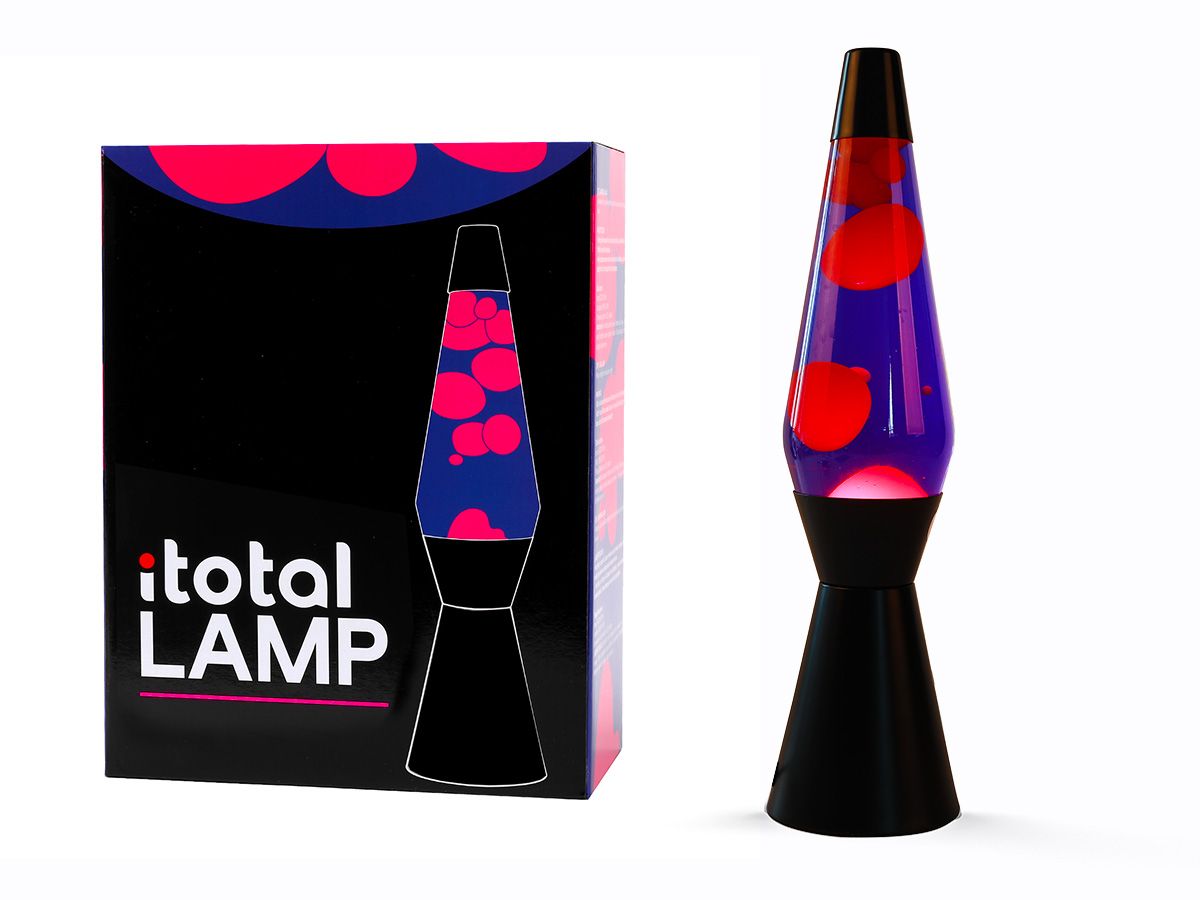 Lampe Lave Base noire, liquide violet/rose, 36 cm