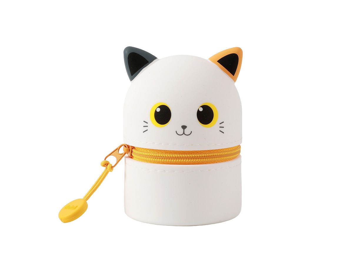 Trousse en silicone mini Chat blanc &amp; orange