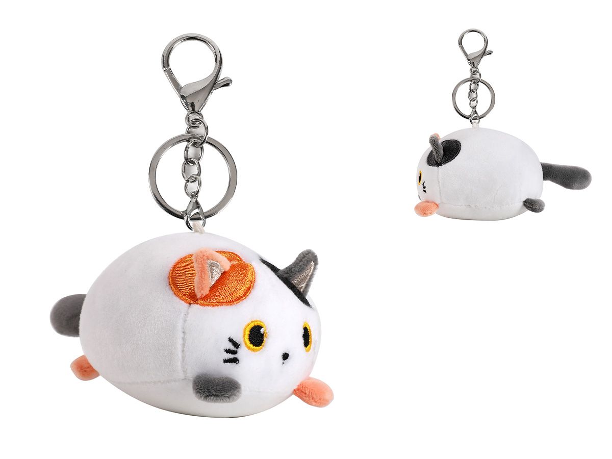 Porte-clés en peluche Chat  Blanc & Orange