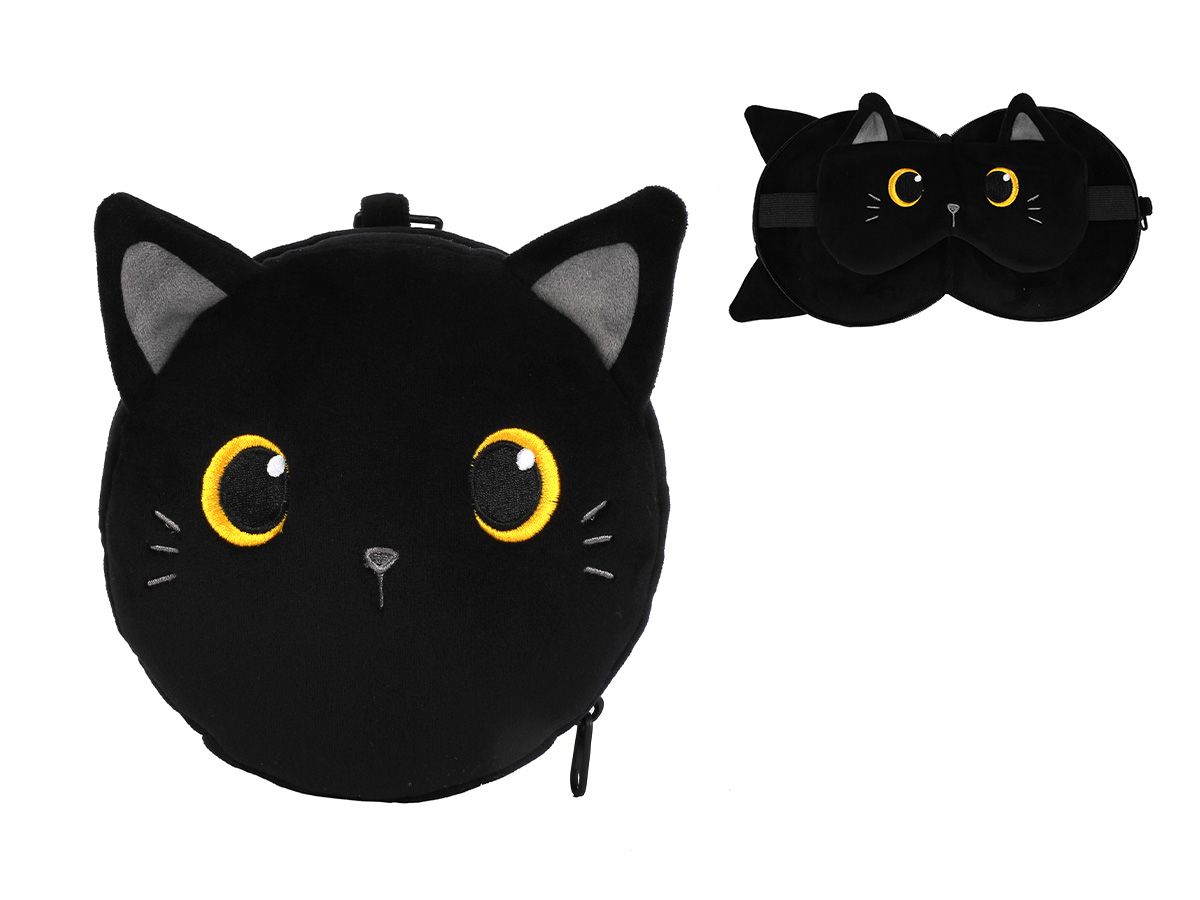 Oreiller de voyage &amp; Masque de nuit Chat Noir