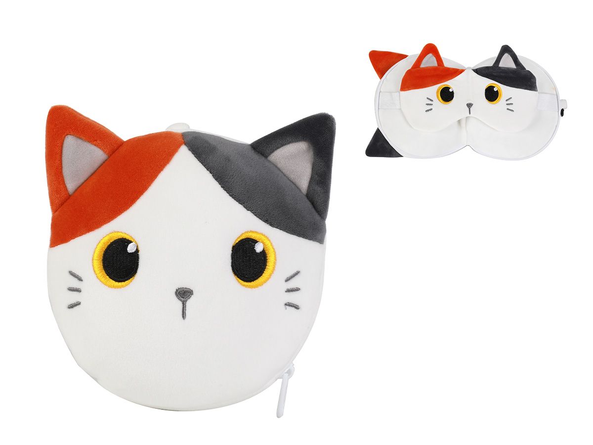 Oreiller de voyage &amp; Masque de nuit Chat Blanc & orange