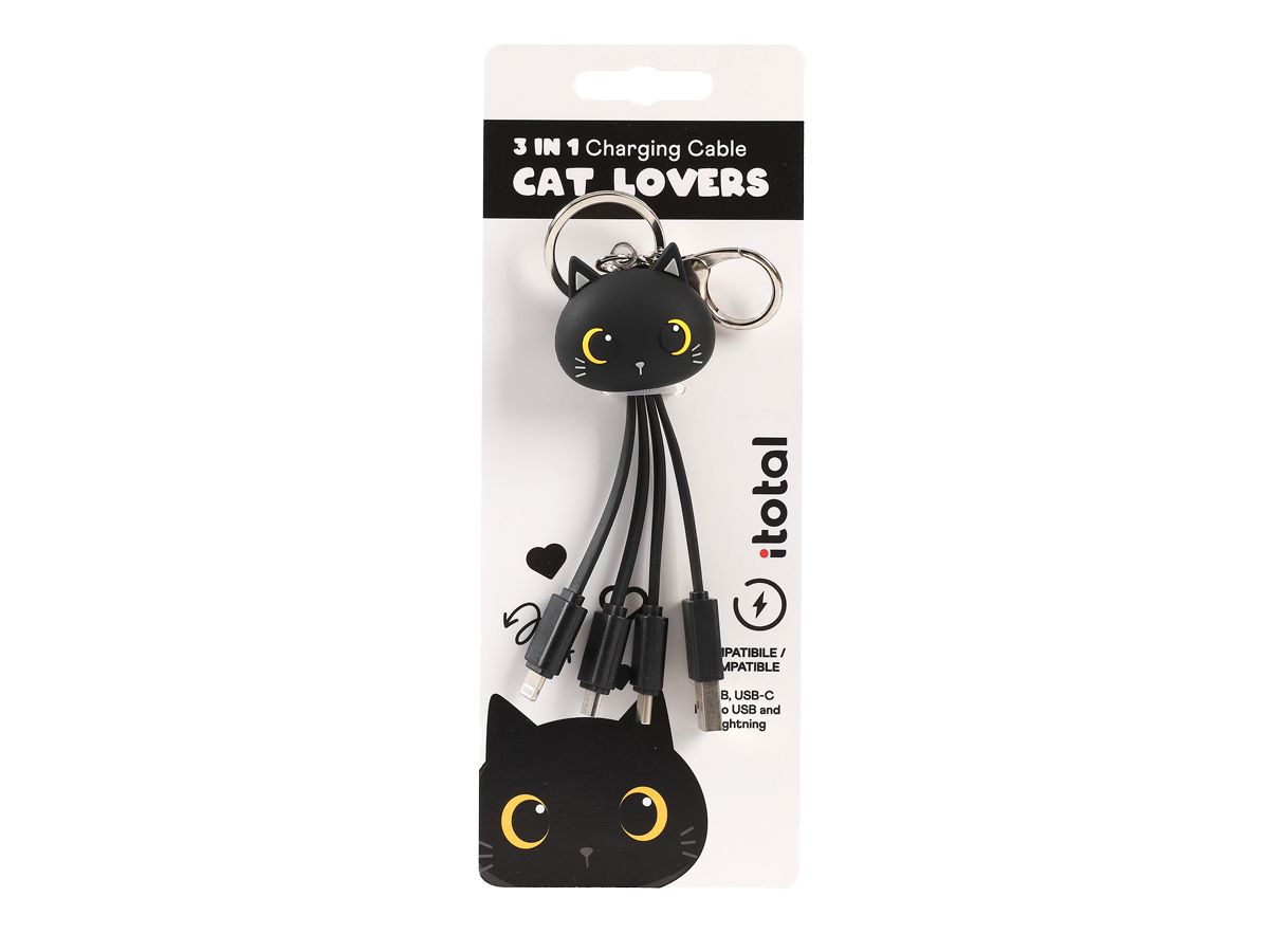 Câbles chargeurs Chats 3 en 1 USB Chat noir