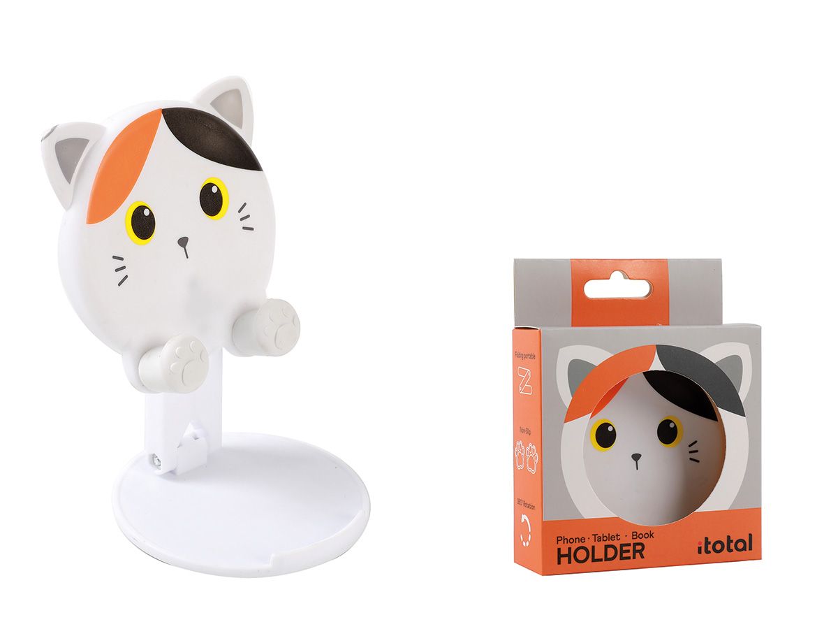 Support pour téléphone, tablette &amp; livre Chat Blanc & orange