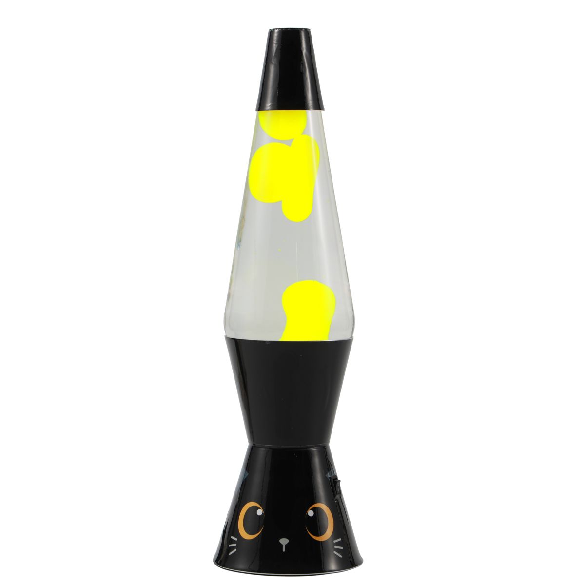Lampe Lave Led base chat noir - transparent & Jaune 
