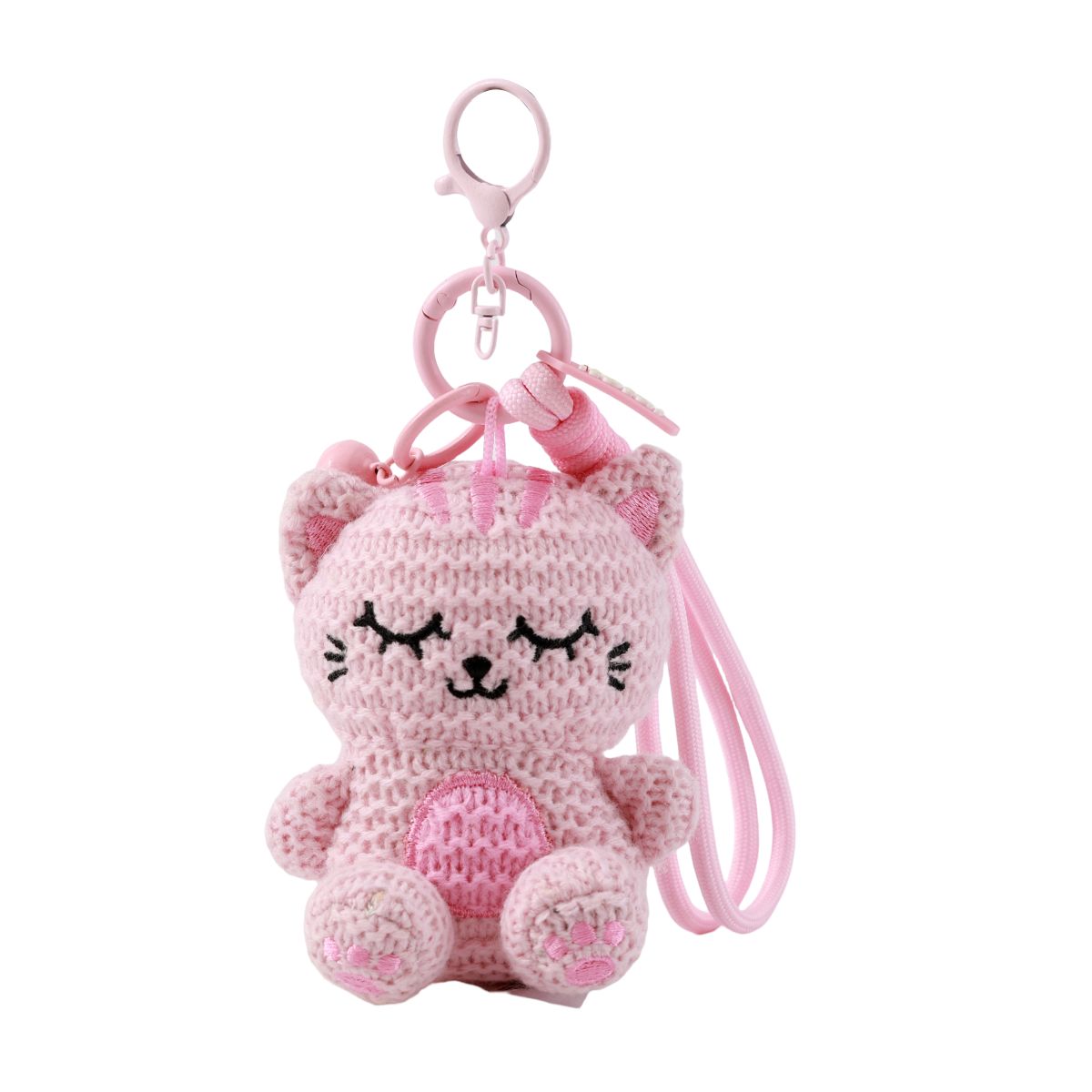 Porte-clés au crochet Chat rose 