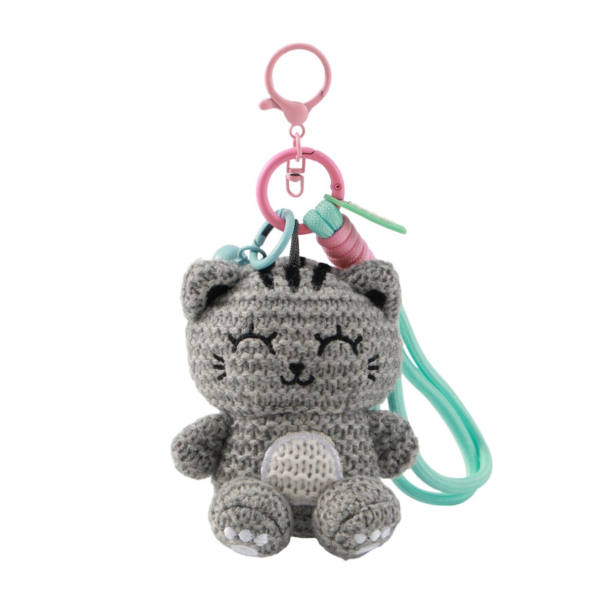 Porte-clés au crochet Chat gris 
