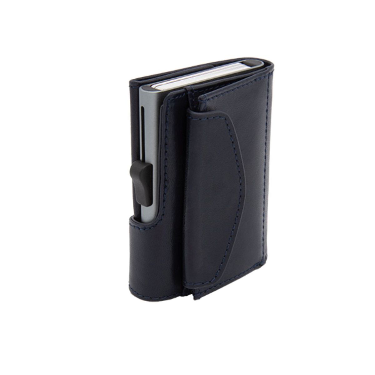 Porte-monnaie et cartes XL RFID cuir Végétal Montana / Bleu Marine Boîtier Gris 