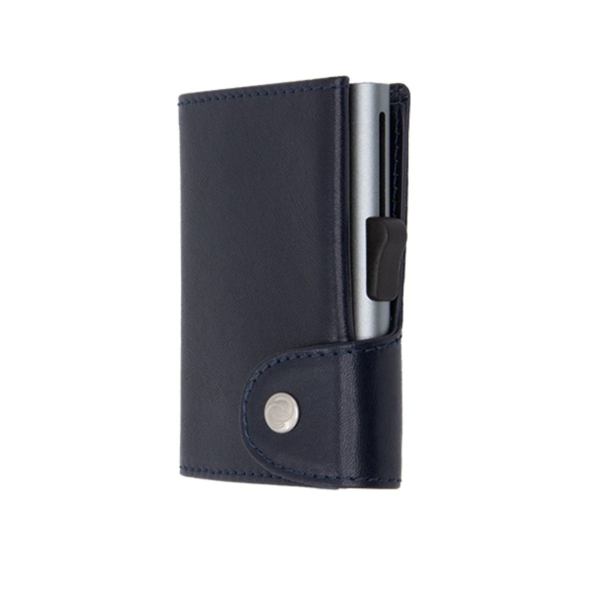 Porte-cartes XL RFID cuir végétal Montana / Bleu Marine Boîtier Gris 