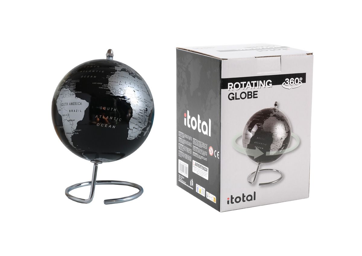 Globe Rotatif Design Noir &amp; Argent
