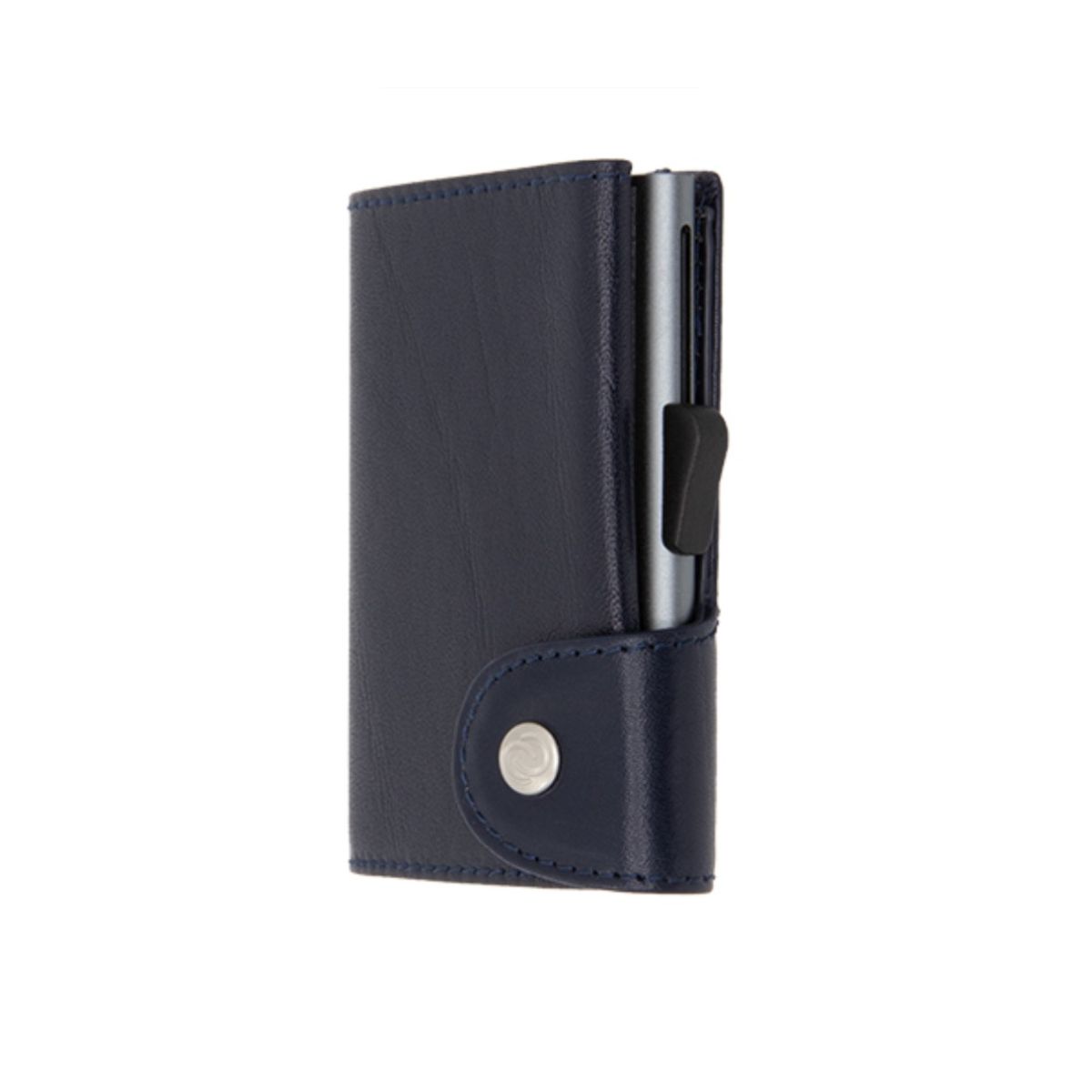 Porte-Cartes RFID cuir végétal Montana  / Bleu Marine Boîtier Gris 