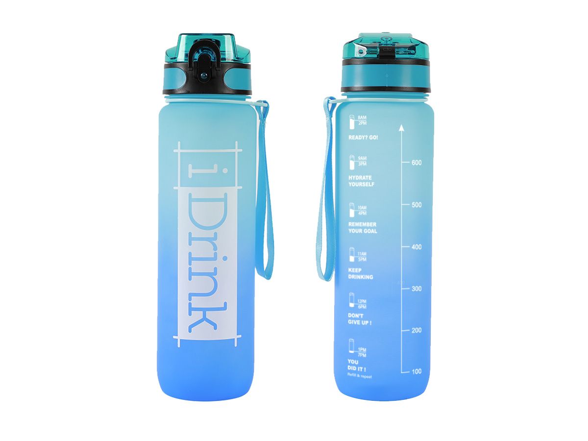 Tritan Motivational Bottle 1000ml bleu ciel &amp; bleu roi