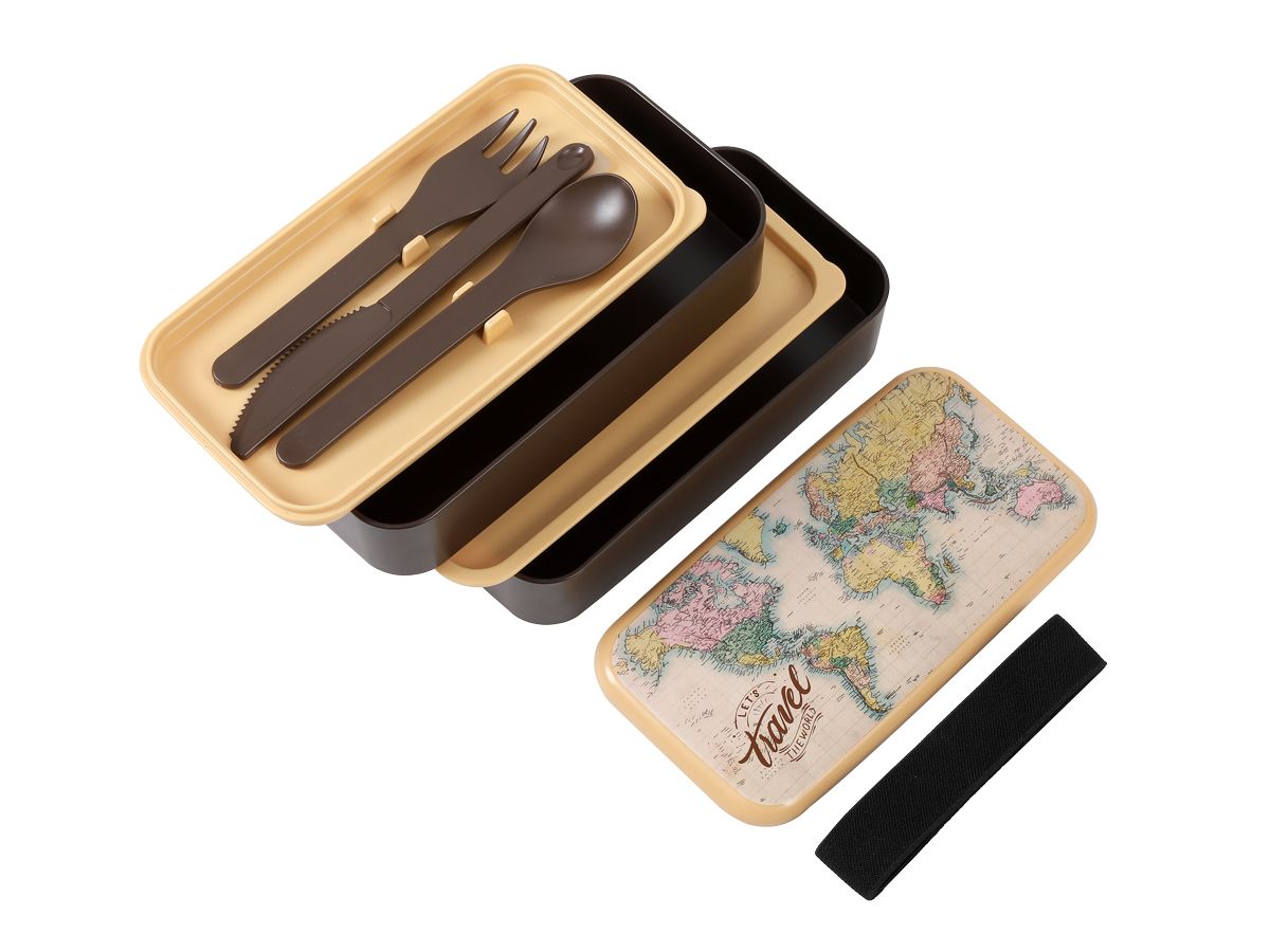 Lunch Box, Set 2 Box & couverts Old Map 650 ml