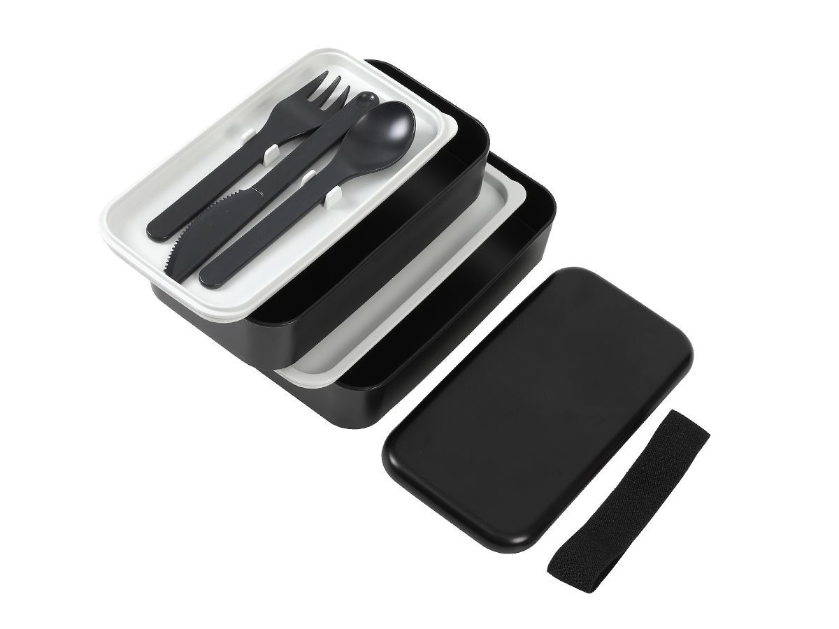 Lunch Box, Set 2 Box & couverts Noir 650 ml