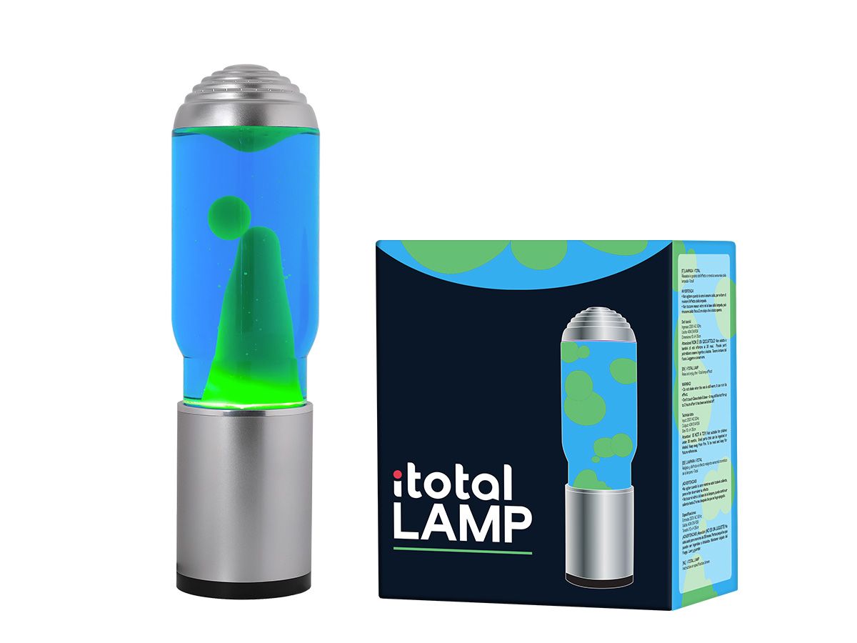 Lampe lave avec base silver liquide bleu/cire verte