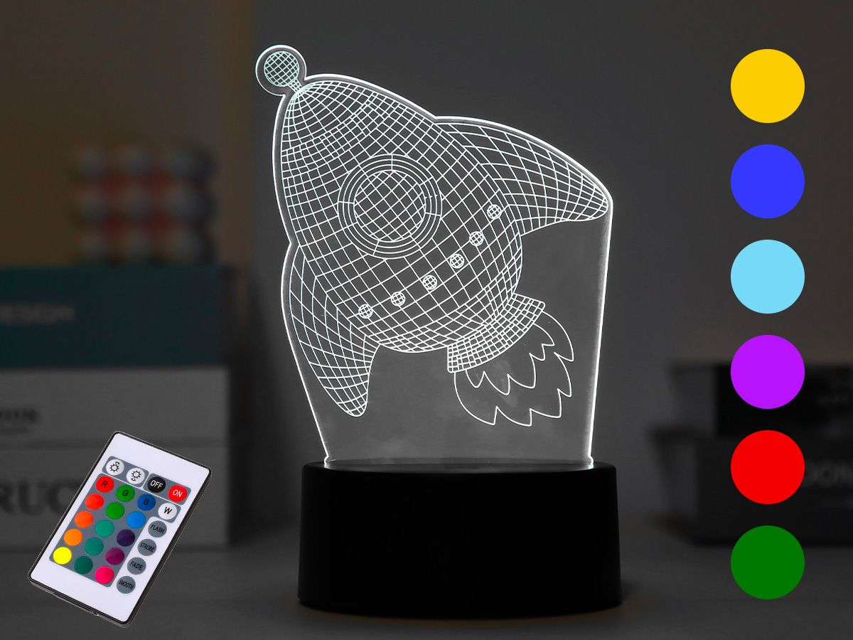 LAMPE Led 3D Lampe avec télécommande Fusée