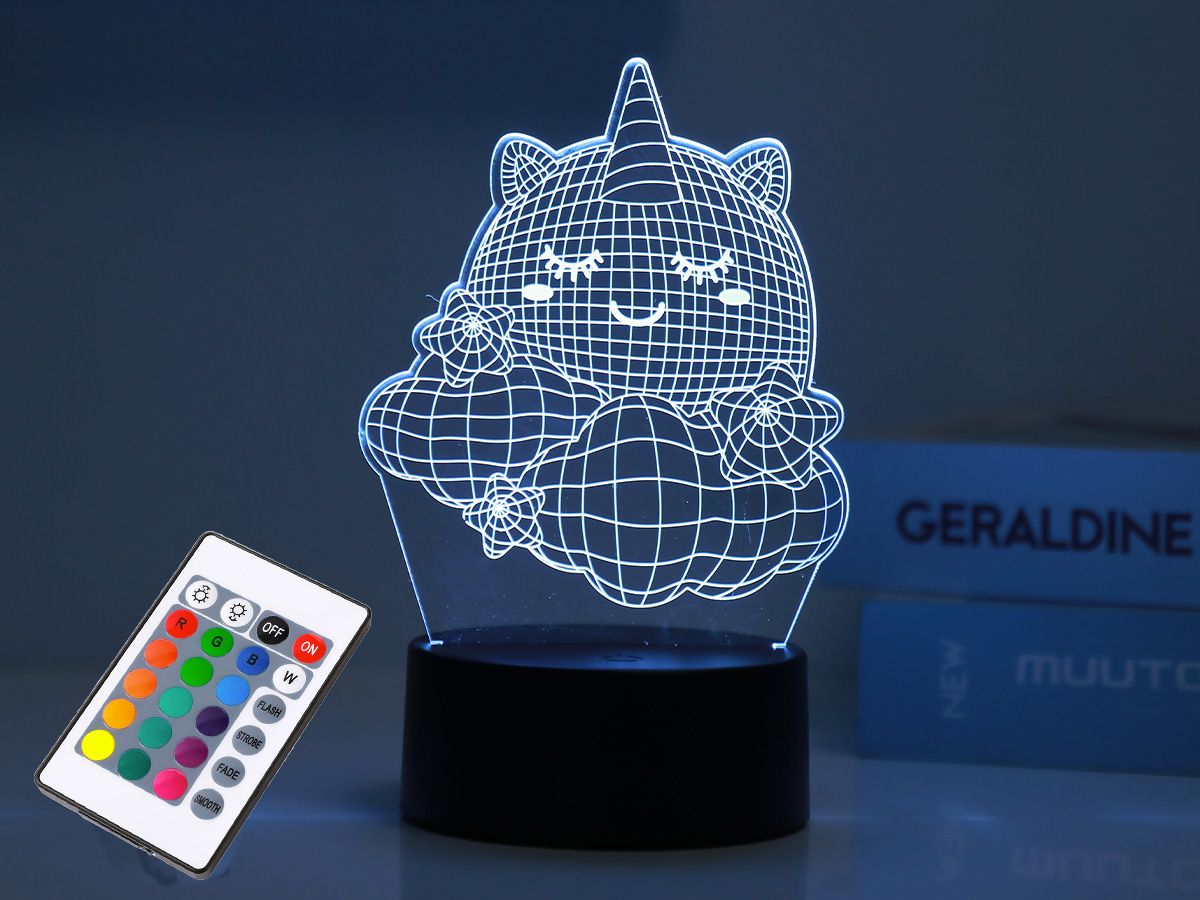 LAMPE Led 3D  Lampe avec télécommande Licorne