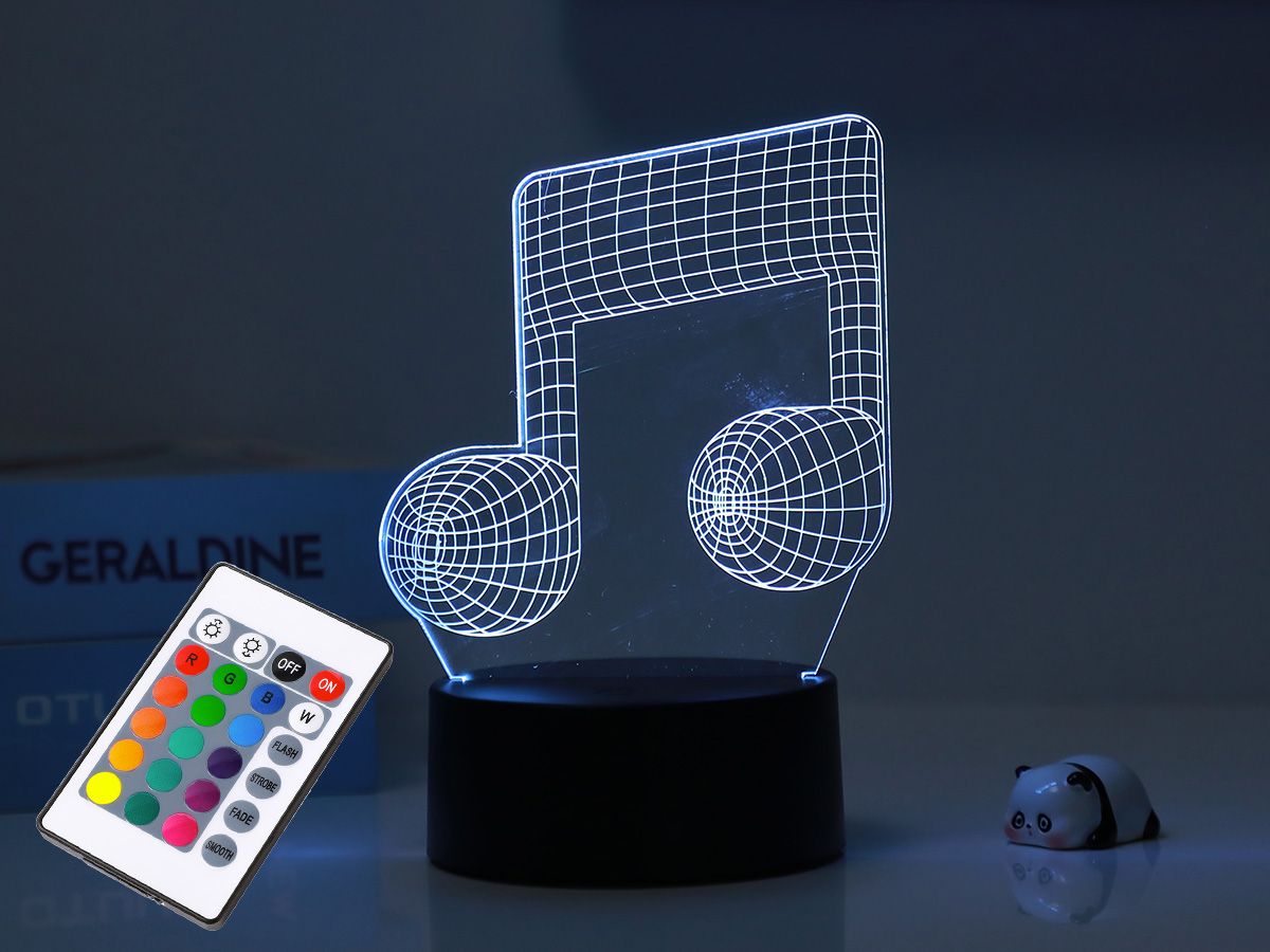 LAMPE Led 3D  Lampe avec télécommande Note de musique