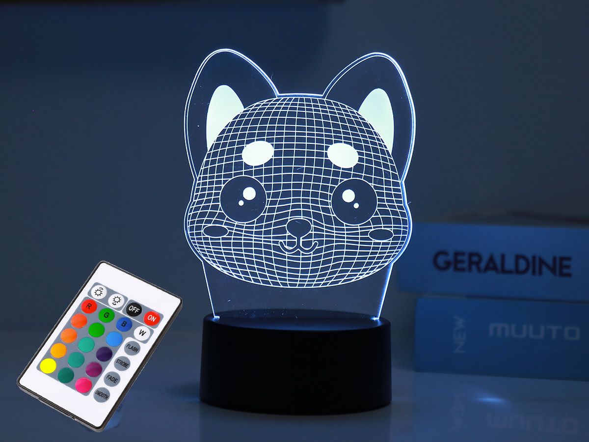 Lampe Led 3D  Lampe avec télécommande Shiba