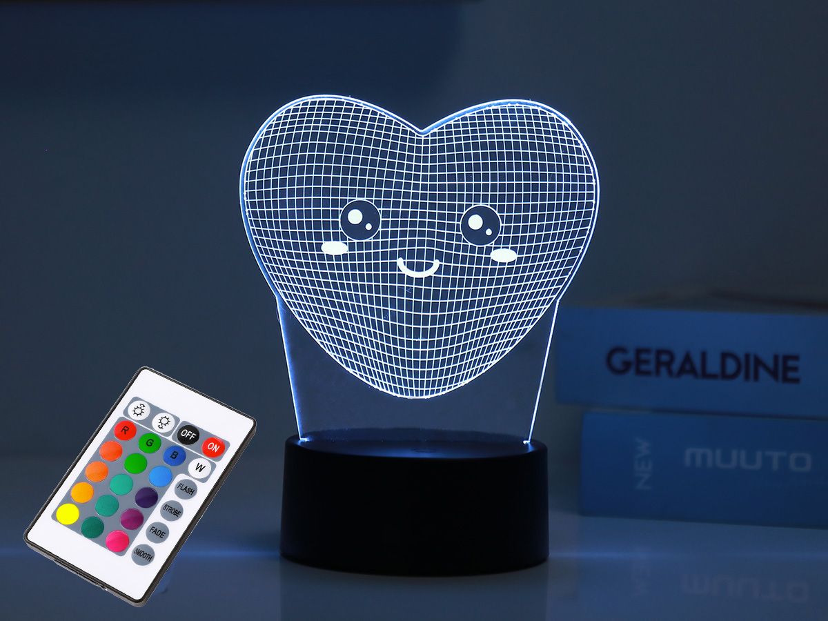 Lampe Led 3D Lampe avec télécommande Cœur