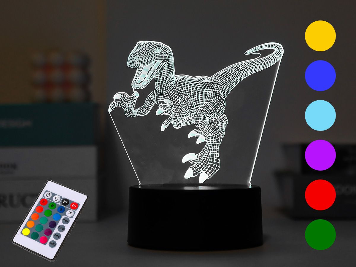 LAMPE Led 3D Lampe avec Télécommande Vélociraptor 