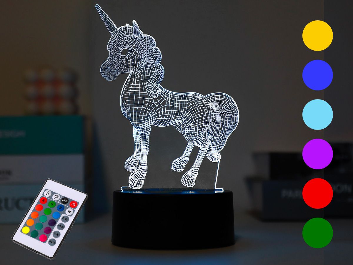 LAMPE Led 3D Lampe avec télécommande Licorne