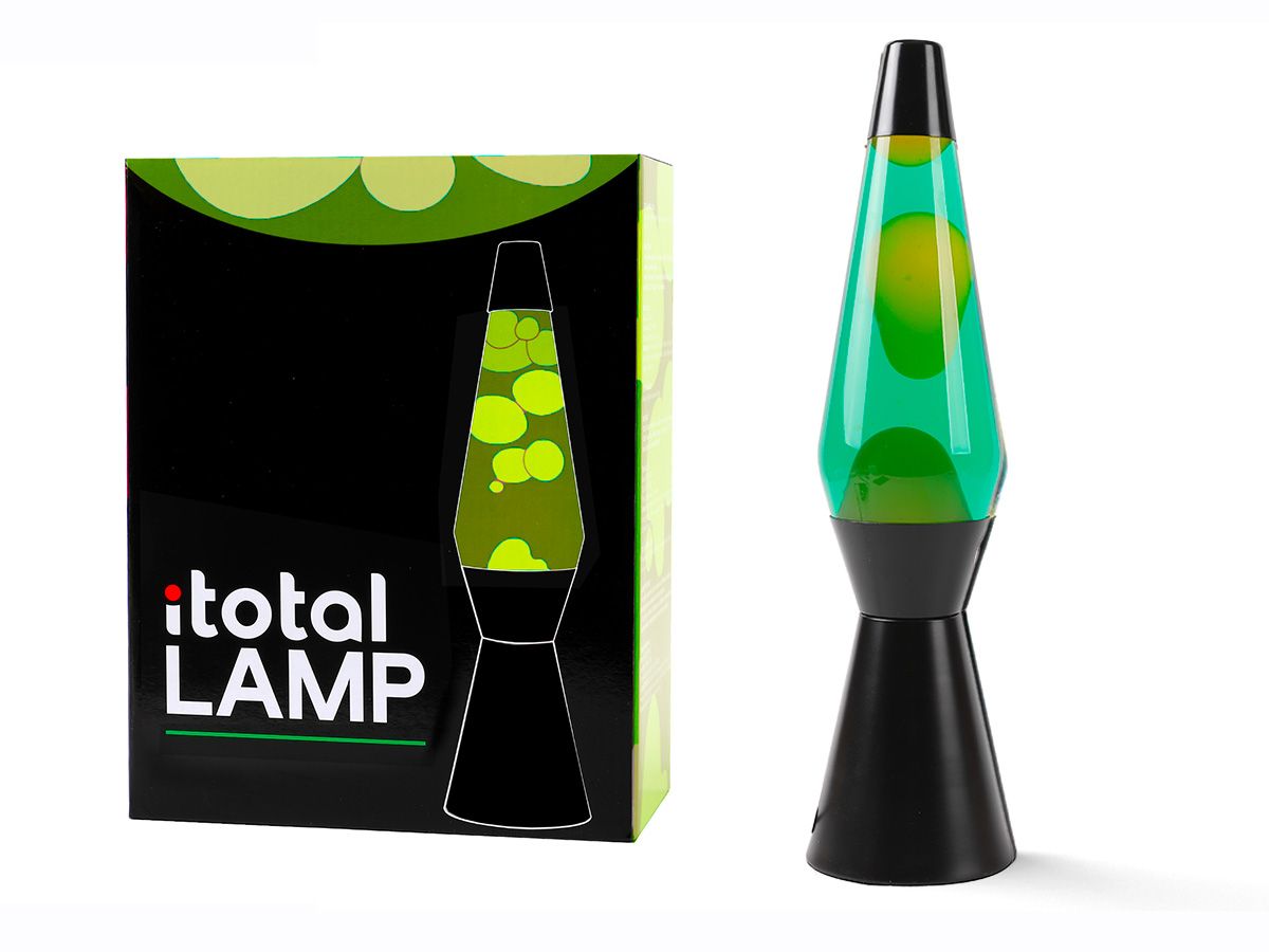 Lampe Lave Base noire, liquide vert/cire jaune
