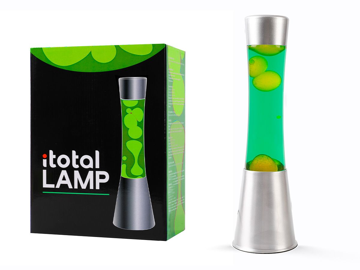 Lampe Lave Base argentée liquide vert/cire jaune
