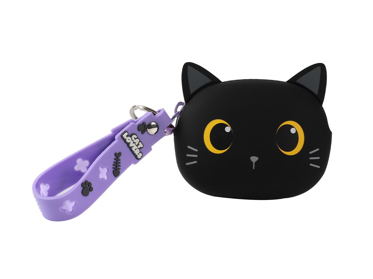 Porte-clés avec porte-monnaie en silicone Chat noir 