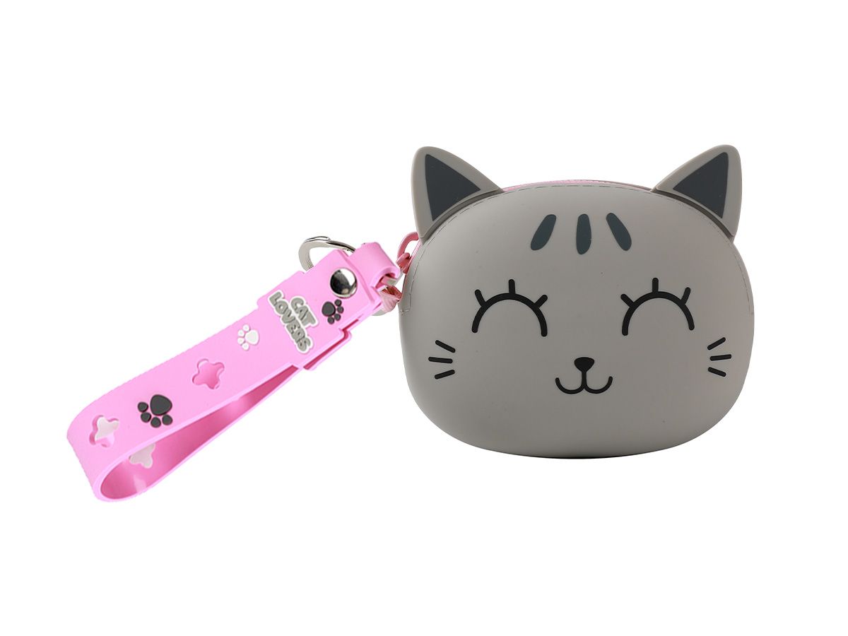 Porte-clés avec porte-monnaie en silicone Chat gris 