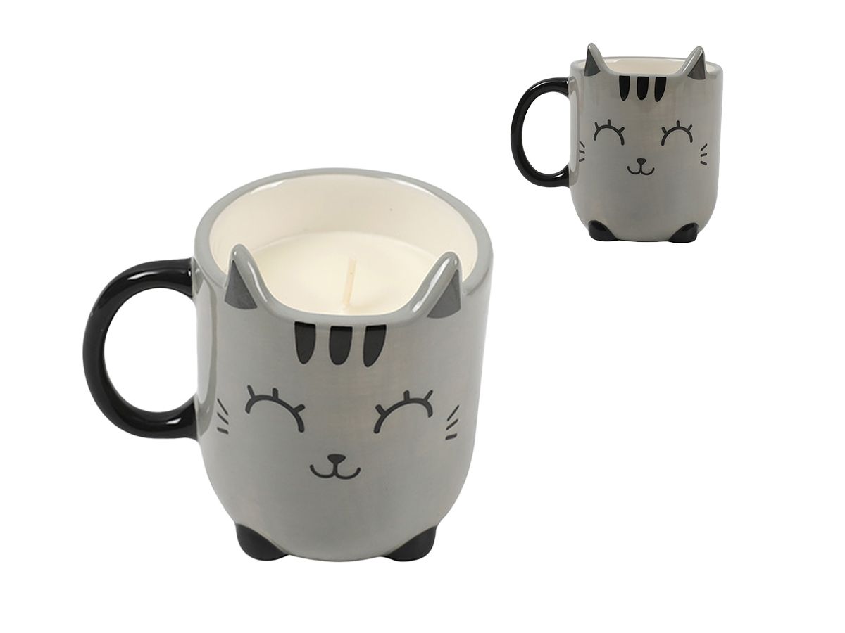 Tasse en céramique avec bougie Chat Gris