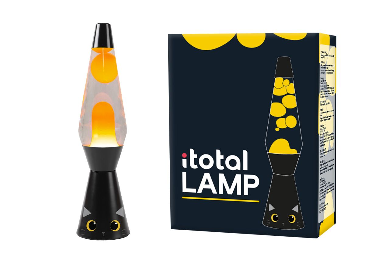 Lampe lave chat noir Base noire, liquide jaune