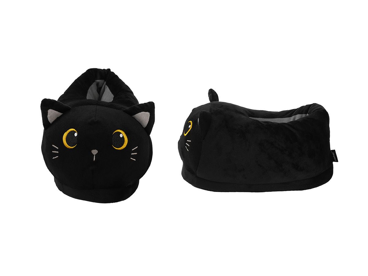 Pantoufles en peluche Chat noir