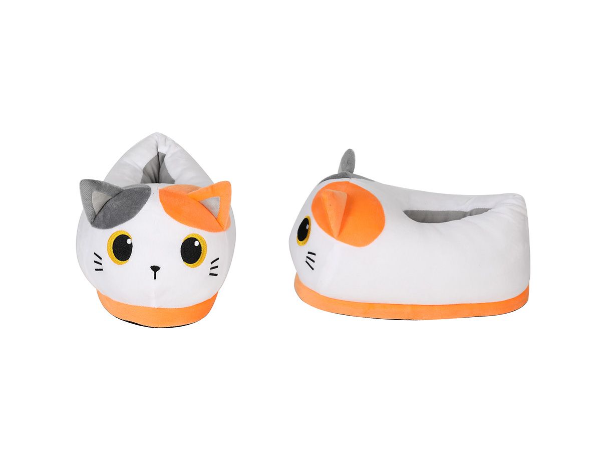 Pantoufles en peluche Chat Blanc & orange