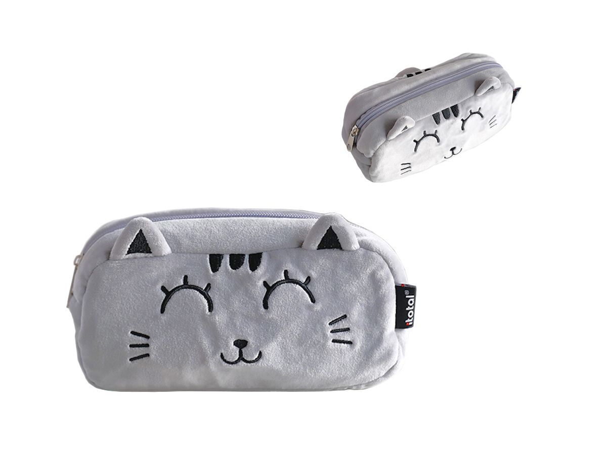 Etui en peluche Chat Gris