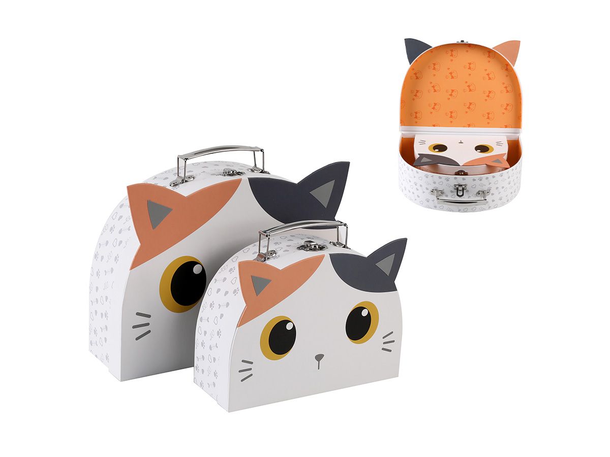 Boîte cadeaux en papier avec poignée - Set de 2 pièces Chat blanc &amp; orange