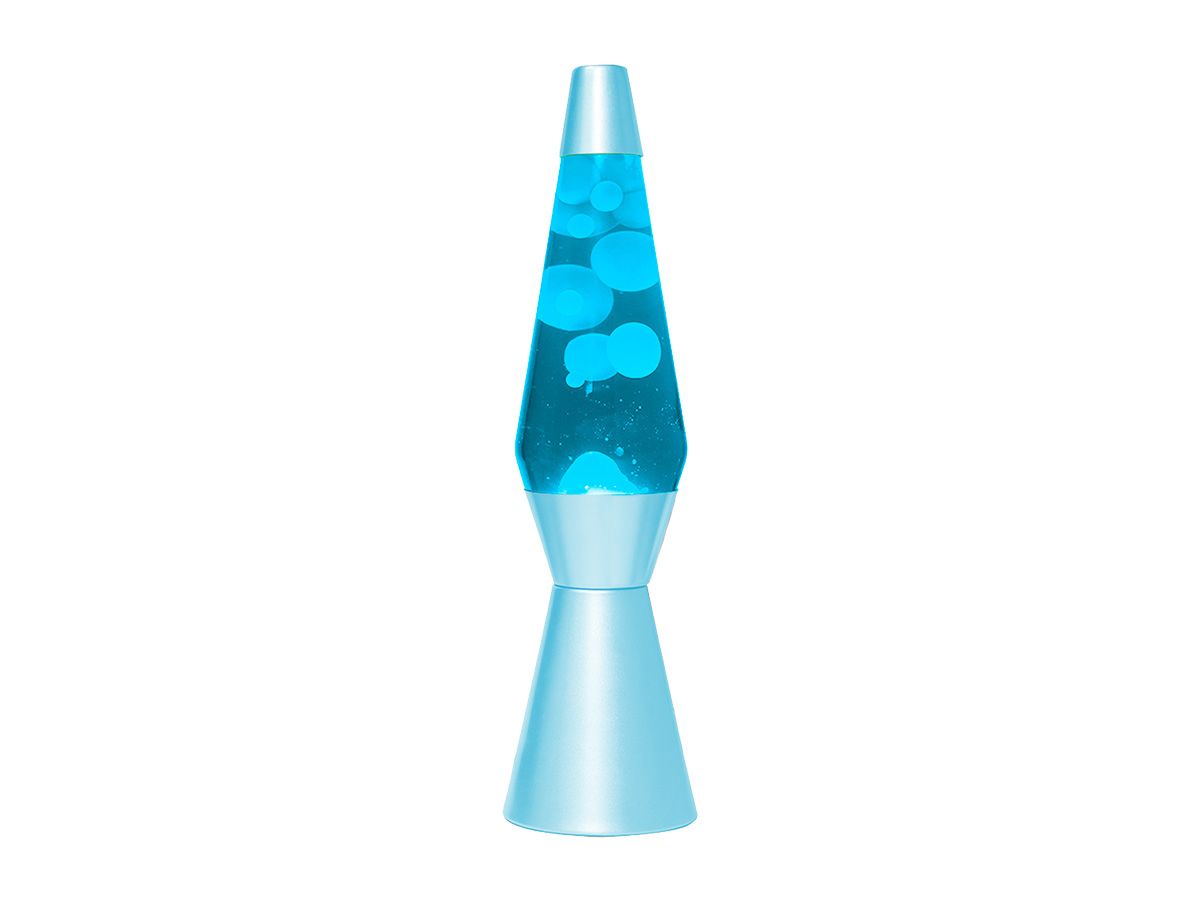 Lampe Lave 36cm bleue (turquoise), liquide bleue et cire blanche
