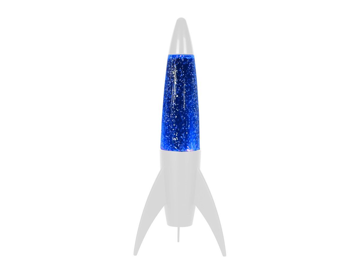 Lampe Lave Rocket Bleu Pailleté, base blanche