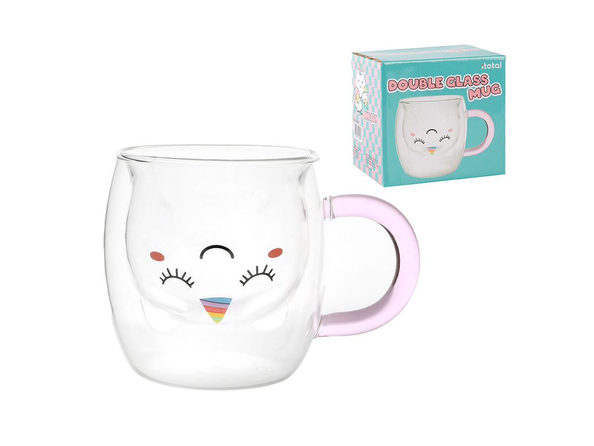 Tasse en verre tranparant double paroi Licorne