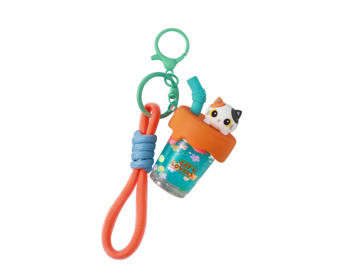 Porte-clés Bubble Tea Chat Blanc & Orange