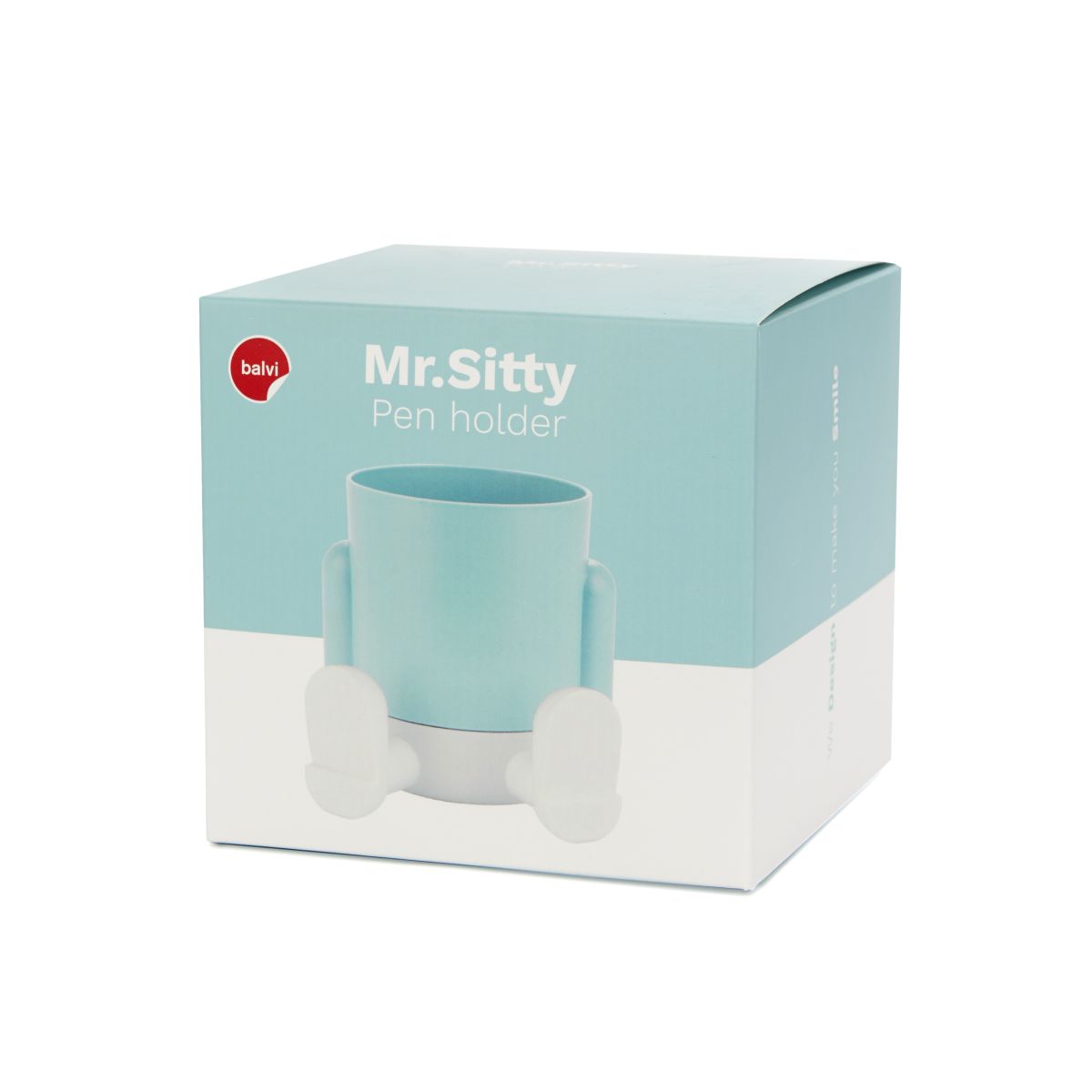 Pot à crayons Mr. Sitty blue / blanc plastique