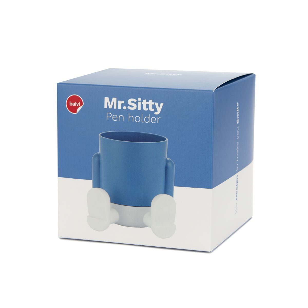 Pot à crayons Mr. Sitty bleu / blanc
