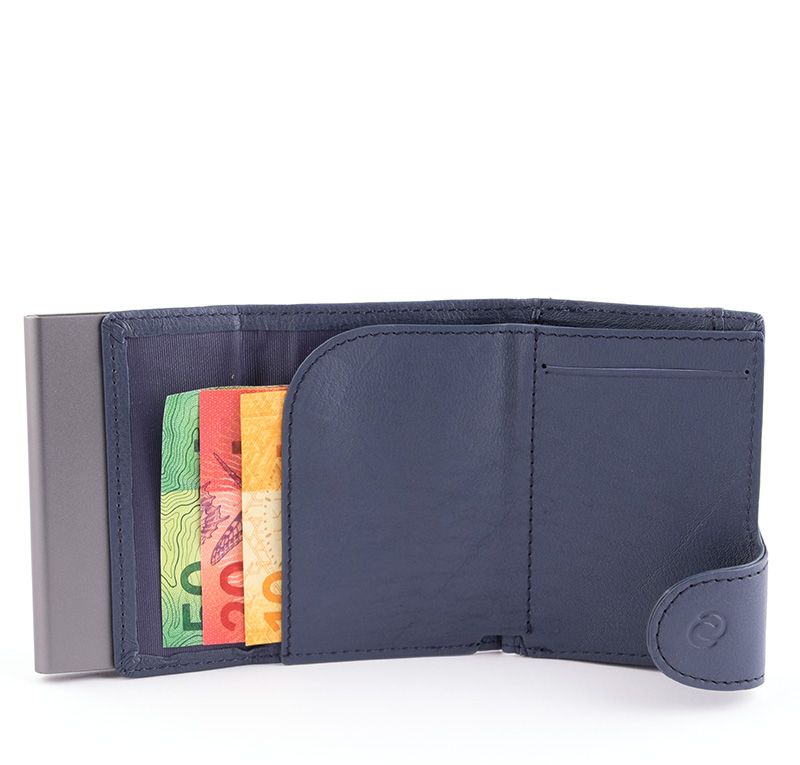 Porte-monnaie et cartes RFID en cuir vintage Bleu Marine 