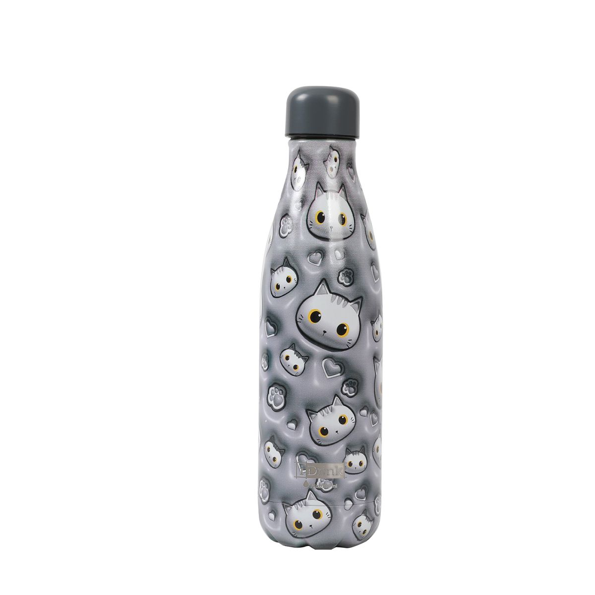 Bouteille 3D 500ml Chat blanc & gris