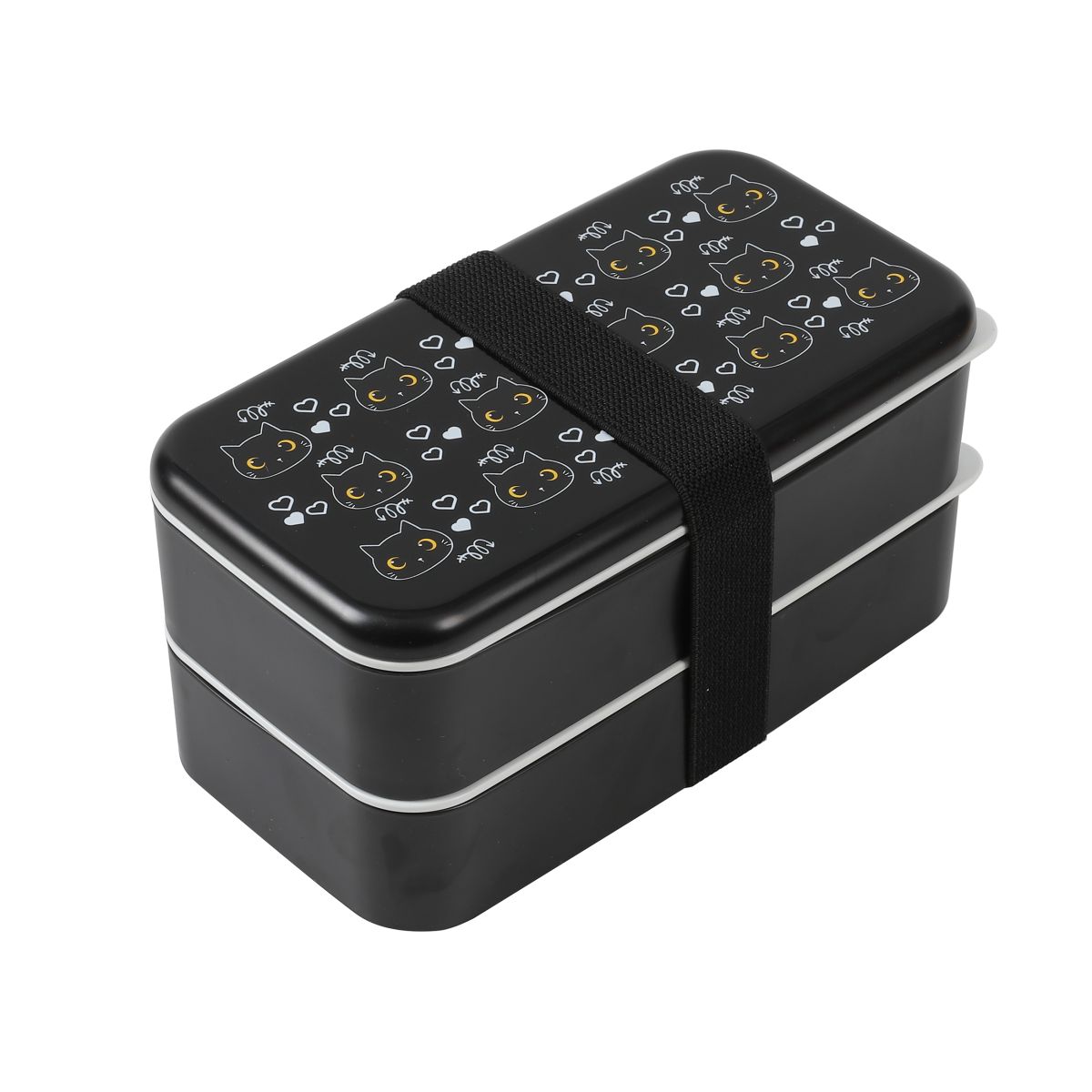 Lunch Box, Set 2 Box & couverts Chats Noir 650 ml